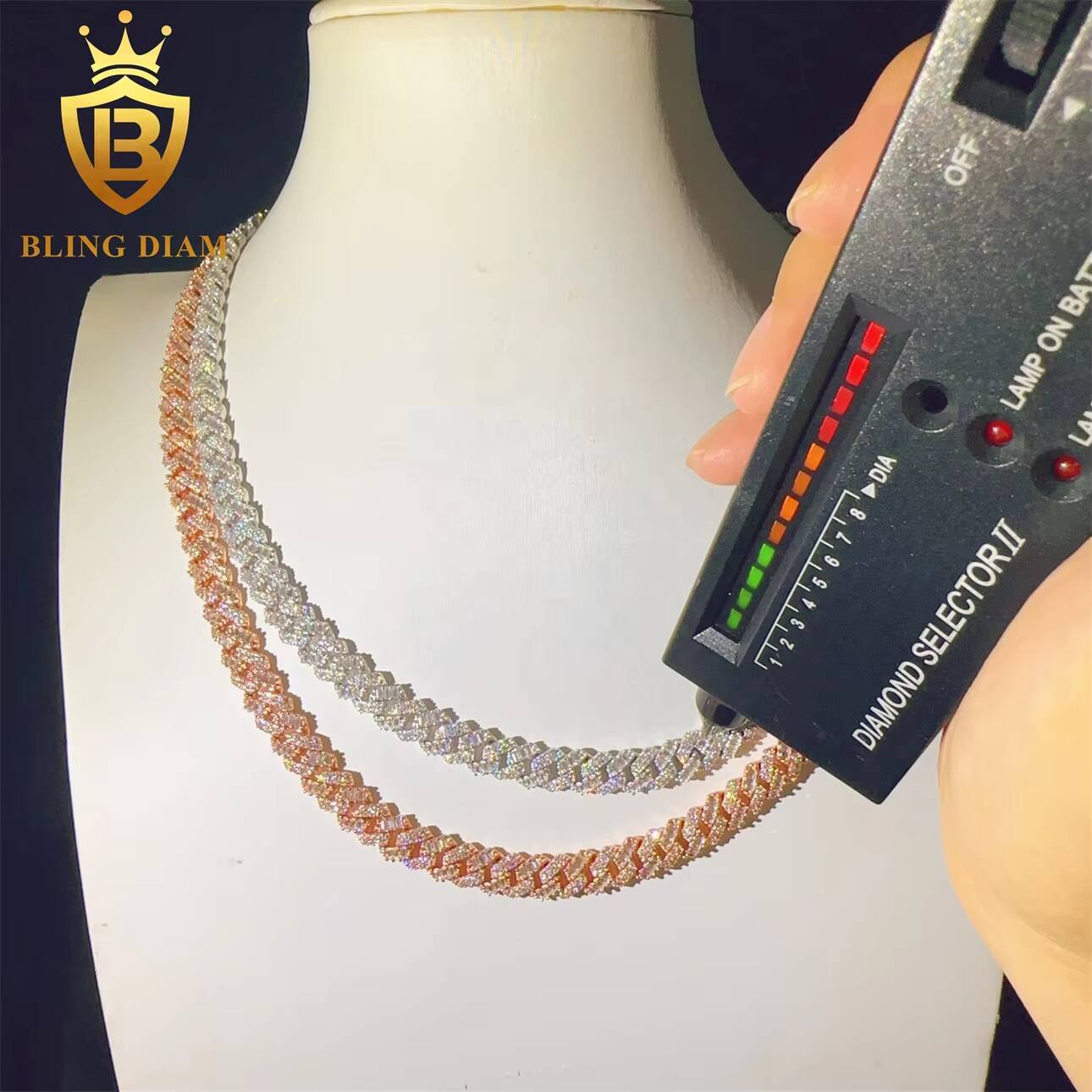 Pass Diamond Tester 8mm VVS Moissanite Diamond Iced Out Hip Hop Sterling Silver 925 Cuban Link Chain Moissanite Necklace