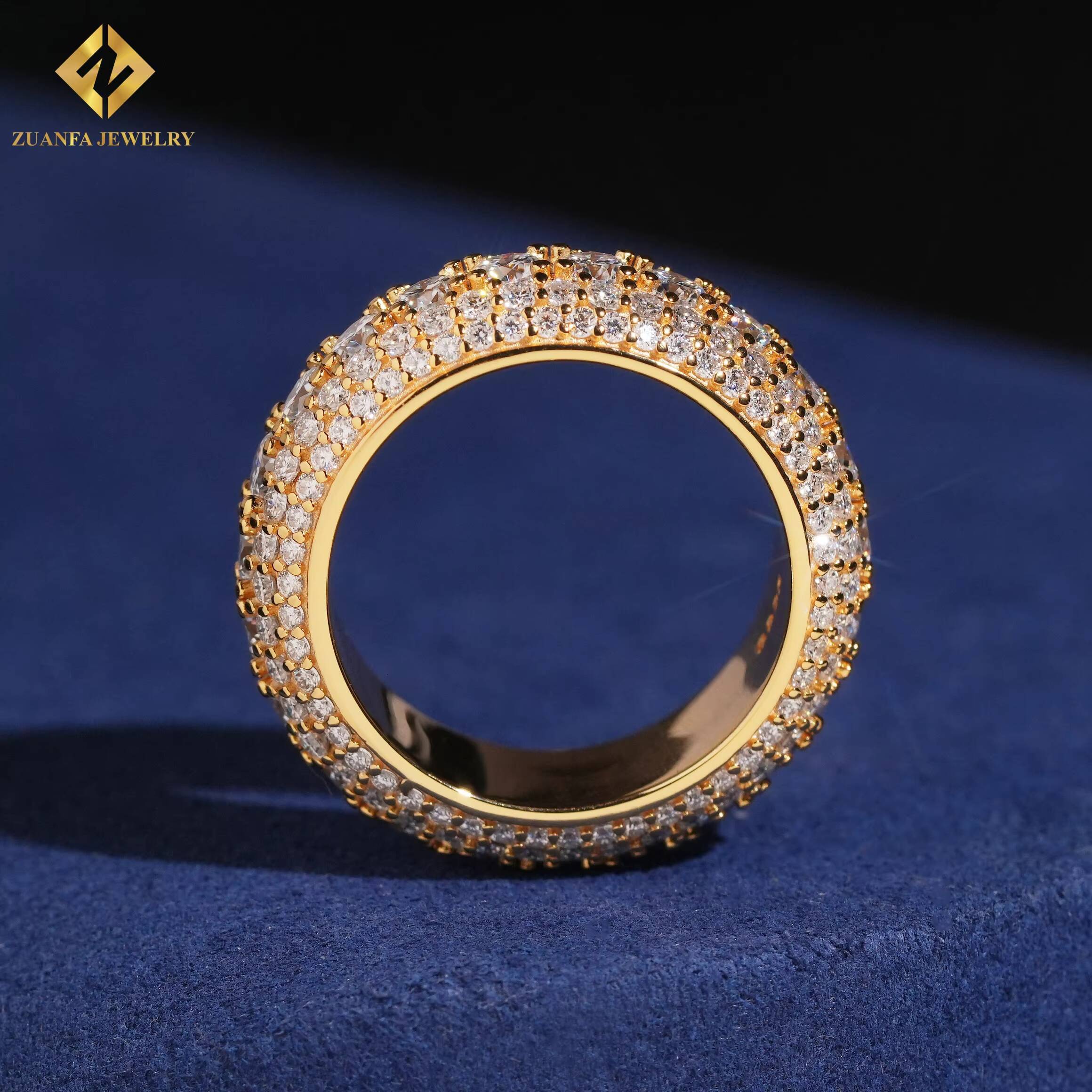 Factory Vvs Moissanite Diamond Ring Round Cut 732ct 925 Silver Hip Hop Jewelry Gold Plated Sparking Rings Pass Diamond Tester