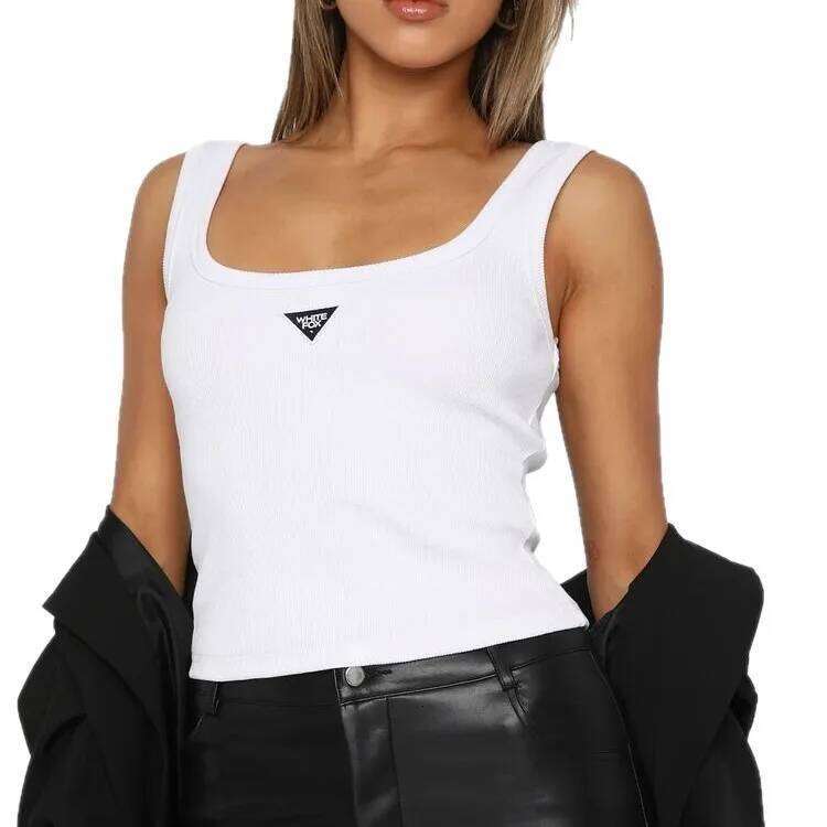 Fashion 2026 Classic Inverted Triangle WFX Embroidered Logo Rope Knitted Vest Top For Women Stylish Streetwear Short Length Pure Color Designer