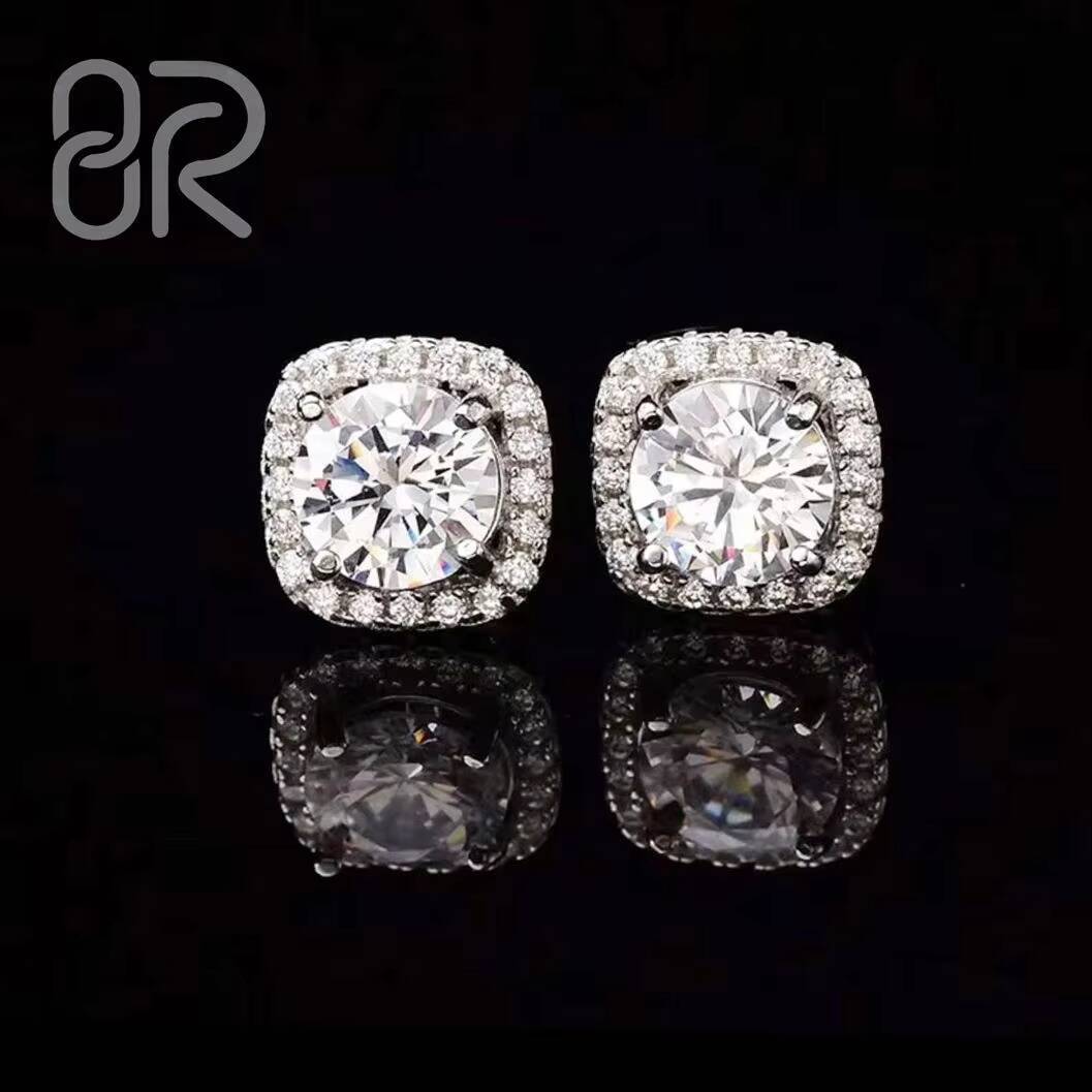 VVS Stud Moissanite Earrings Factory Wholesale Pass Diamond Test Bling Ice Out Square Buagette Brilliant Cut 925 Silver Jewelry