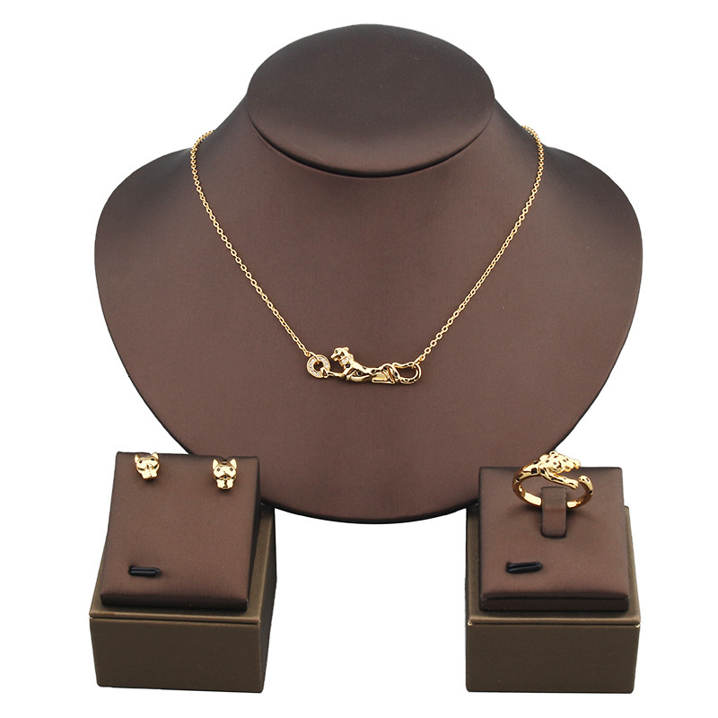 Style Leopard Spot Necklace Earrings Ring Set Women's Wedding Jewelry Female Collarbone Chain Rose Gold Jewelry