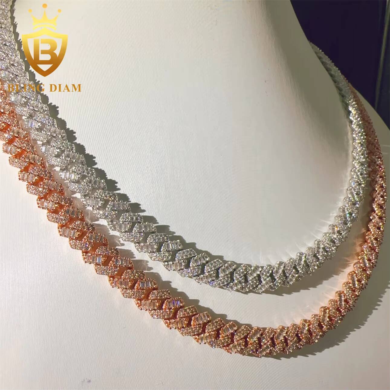 Pass Diamond Tester 8mm VVS Moissanite Diamond Iced Out Hip Hop Sterling Silver 925 Cuban Link Chain Moissanite Necklace