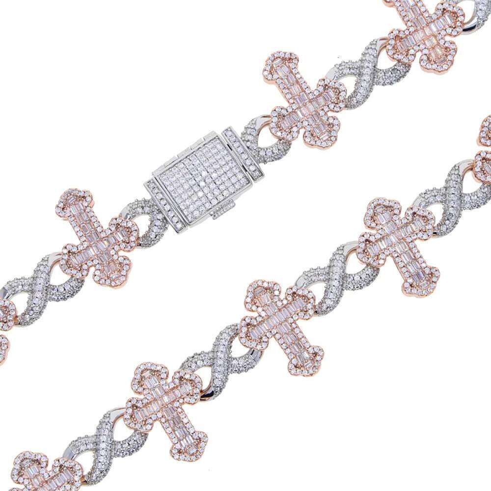 Iced Cubic Zirconia Hip Hop Men's Cross Infinity Bracelet Cuban Chain Rapper Christian Jewelry