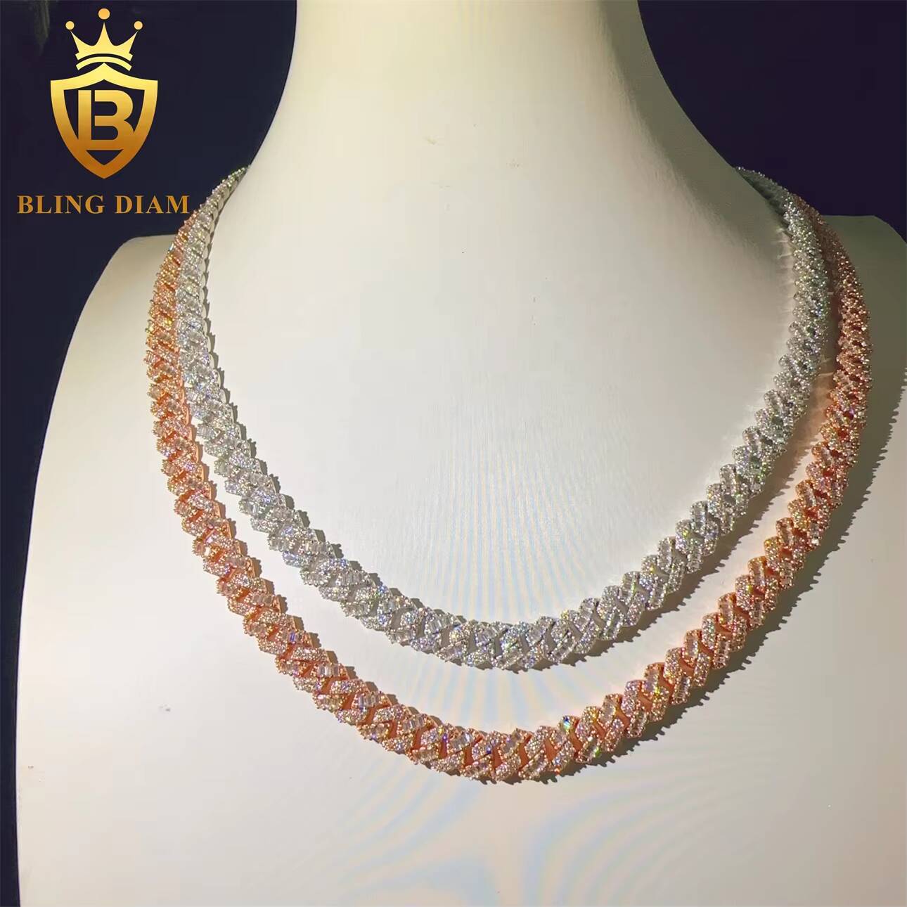 Pass Diamond Tester 8mm VVS Moissanite Diamond Iced Out Hip Hop Sterling Silver 925 Cuban Link Chain Moissanite Necklace