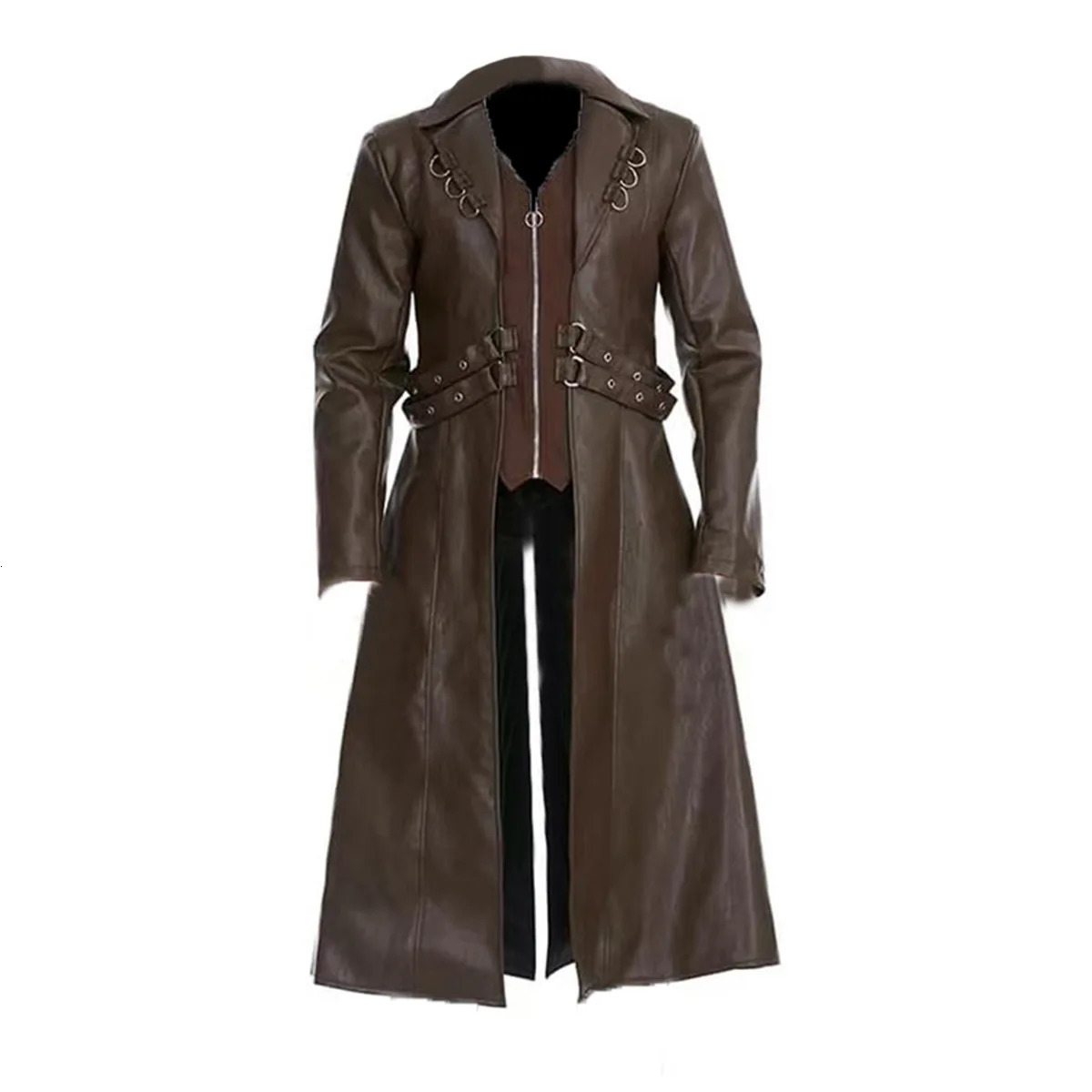 Men Steampunk Faux Leather Vintage Jacket Medieval Trench Coat Long Outwear Winter Gothic Windbreaker Motorcycle Halloween Stage 251212