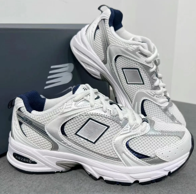 Free shipping Original New NBalance 530 Classic Vintage Mesh Fabric Faux Leather Casual Men's and Women's Running Shoes White Silver MR530 AAA