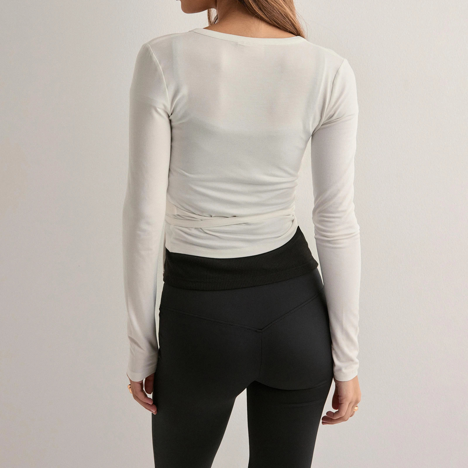 Athleisure Womens Sexy Elegant Fashion Wrap V Neck Tops Solid Stylish Long Sleeve Workout TShirt for Daily Life Sports Time 251211