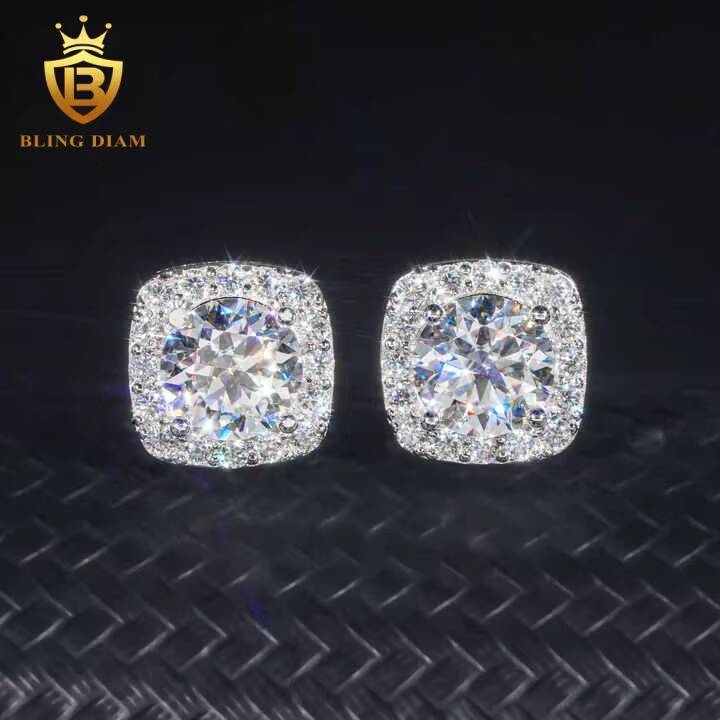 Wholesale Price 75mm Moissanite Stud Earrings 925 Sterling Silver Screw Iced Out Hip Hop Earring for Women Men