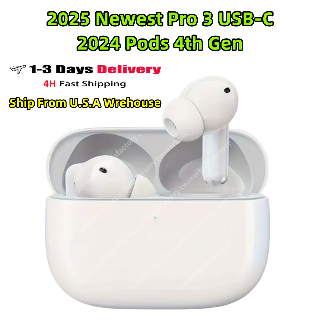 2025 New Pods Pro 3 ANC TWS earbuds 2024 Pods 4th gen wireless earbuds Pro 2 USB C ANC Earphones noise canceling headphones Pro 6 Bluetooth headset Android iOS Universal