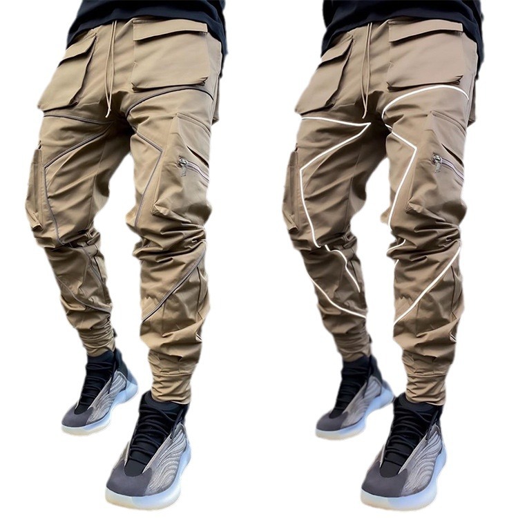 Men's clothing reflective casual pants ankle cuffs small legs men's pants workwear pants plus size customized designer cargo pants