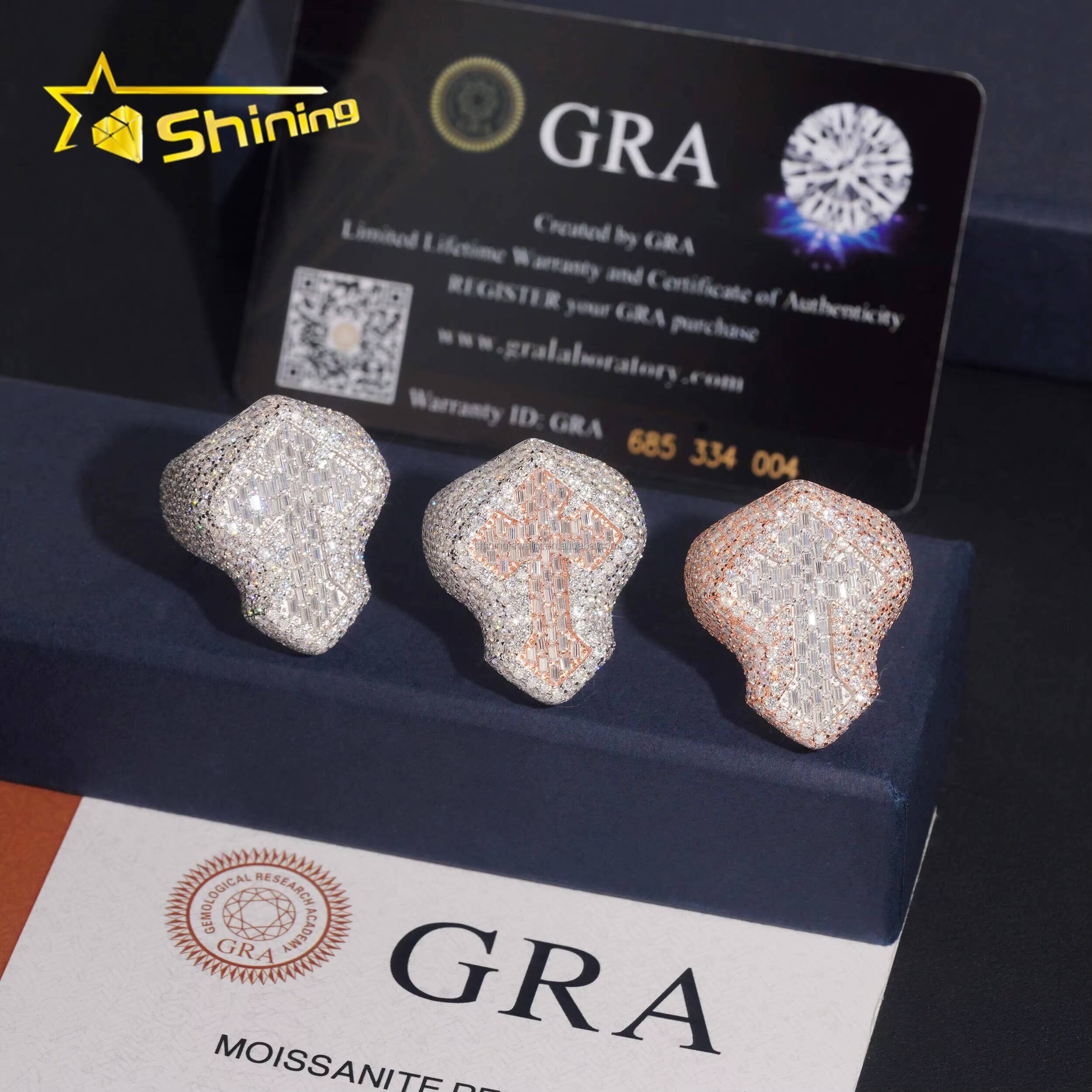 Bulk Stock Wholesale Price Hip Hop Fire Jewelry Man S925 Solid Silver Iced Out VVS1 Moissanite Diamond Cross Ring Man Gift