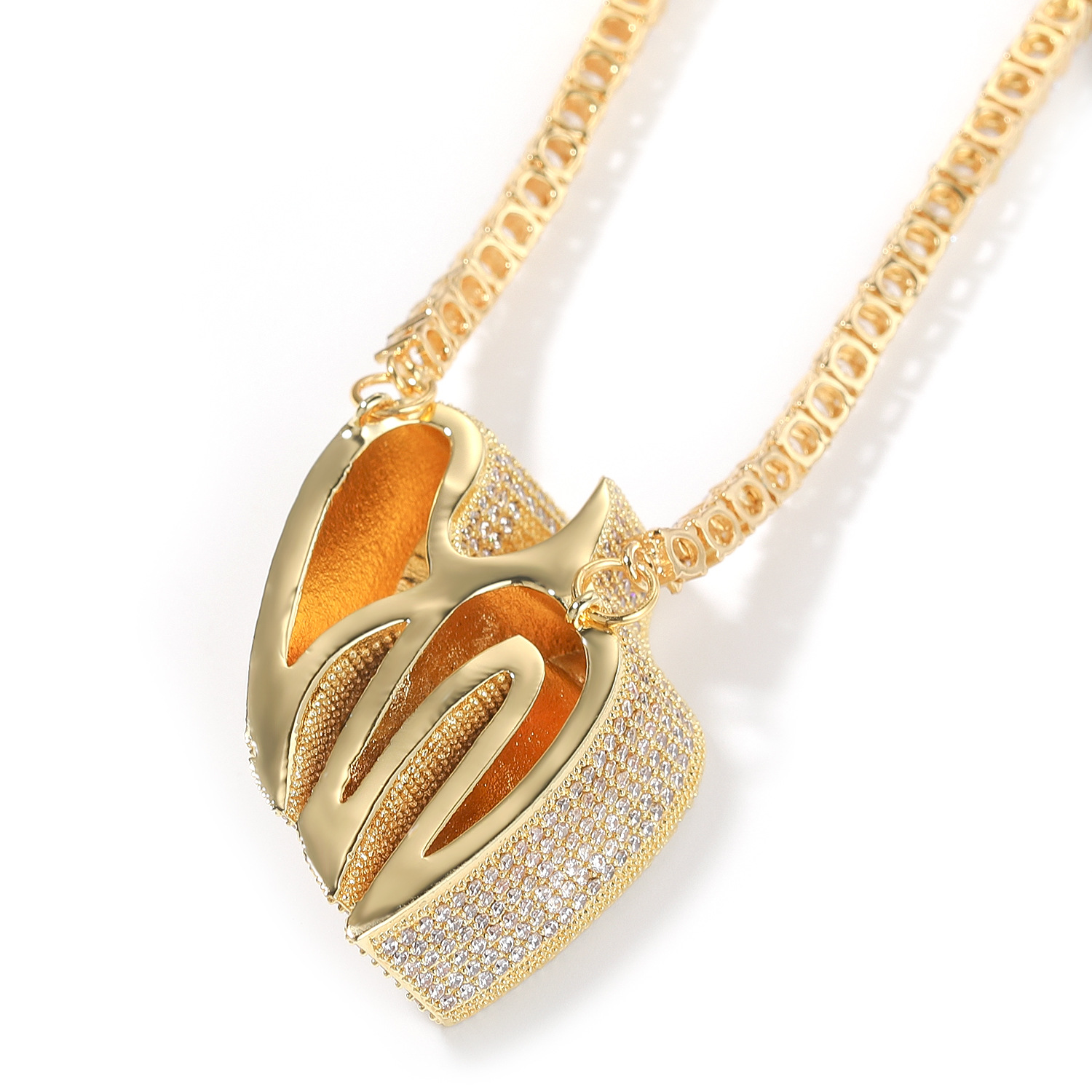 Hip Hop Flying Swallow Pendant Necklace Tennis Chain Choker TopBling 5A Zircons Real Gold Plated Men Women Couples Jewelry