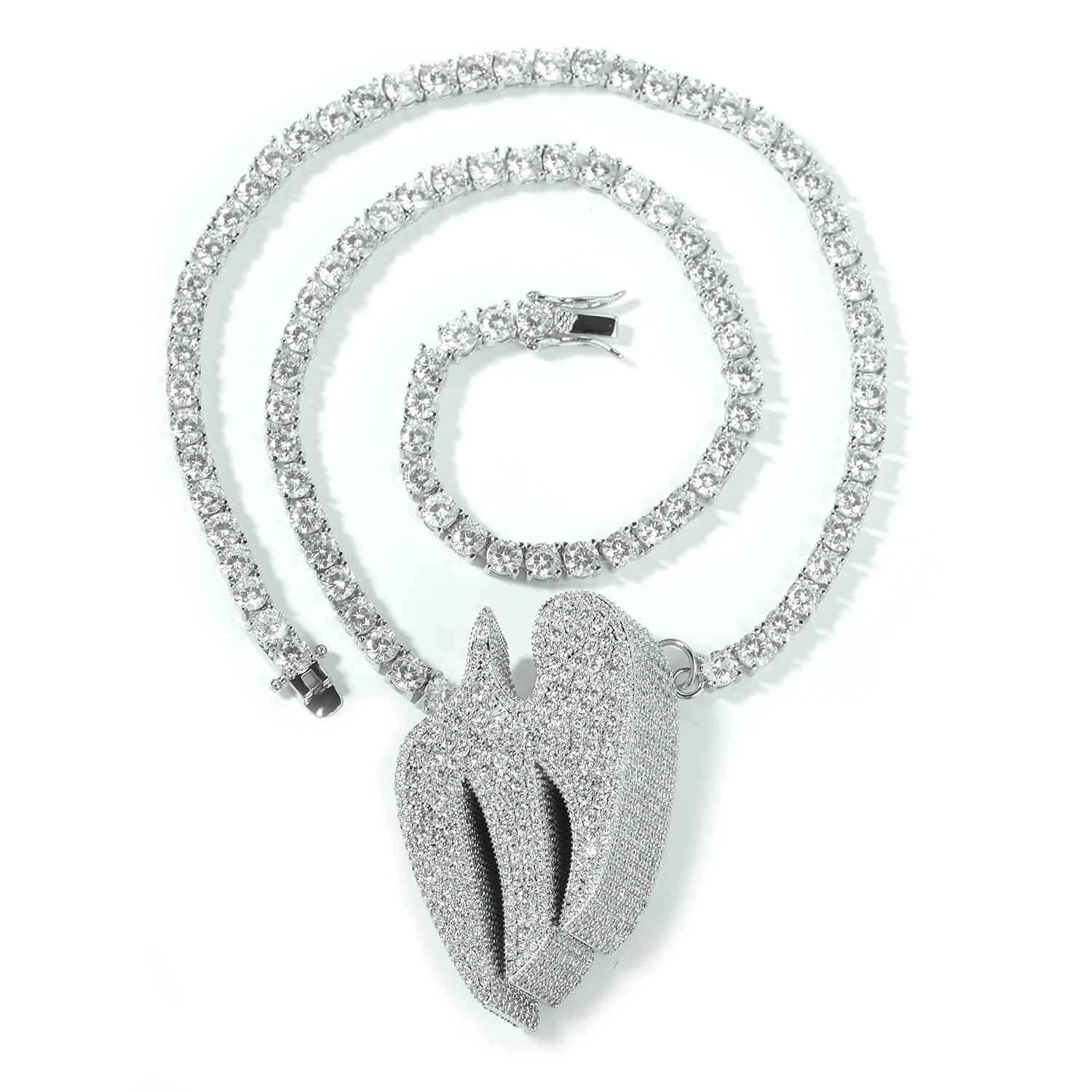Hip Hop Flying Swallow Pendant Necklace Tennis Chain Choker TopBling 5A Zircons Real Gold Plated Men Women Couples Jewelry