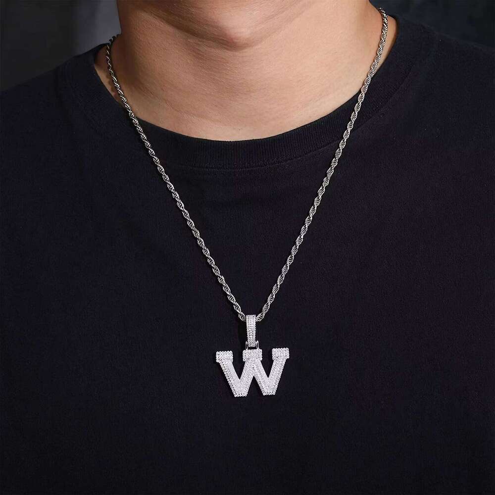 Moissanite Name Pendant Necklace for Men and Women Solid 925 Sterling Silver White Gold Plated A-Z Letter Iced Out Personalized Jewelry