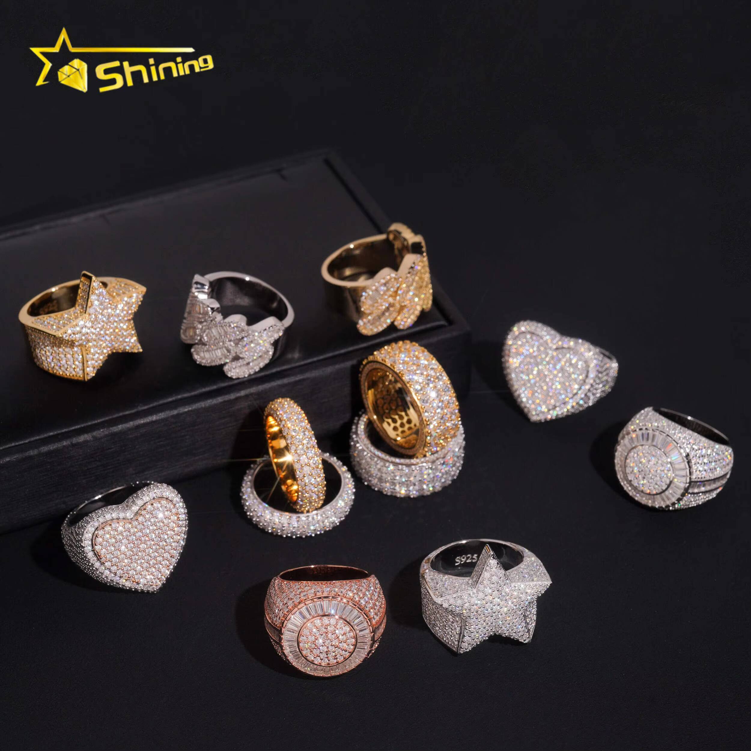 Luxury Hiphop Ring 925 Sterling Silver Gold Plated Iced Out VVS Moissanite Pass Diamond Tester Ring Men