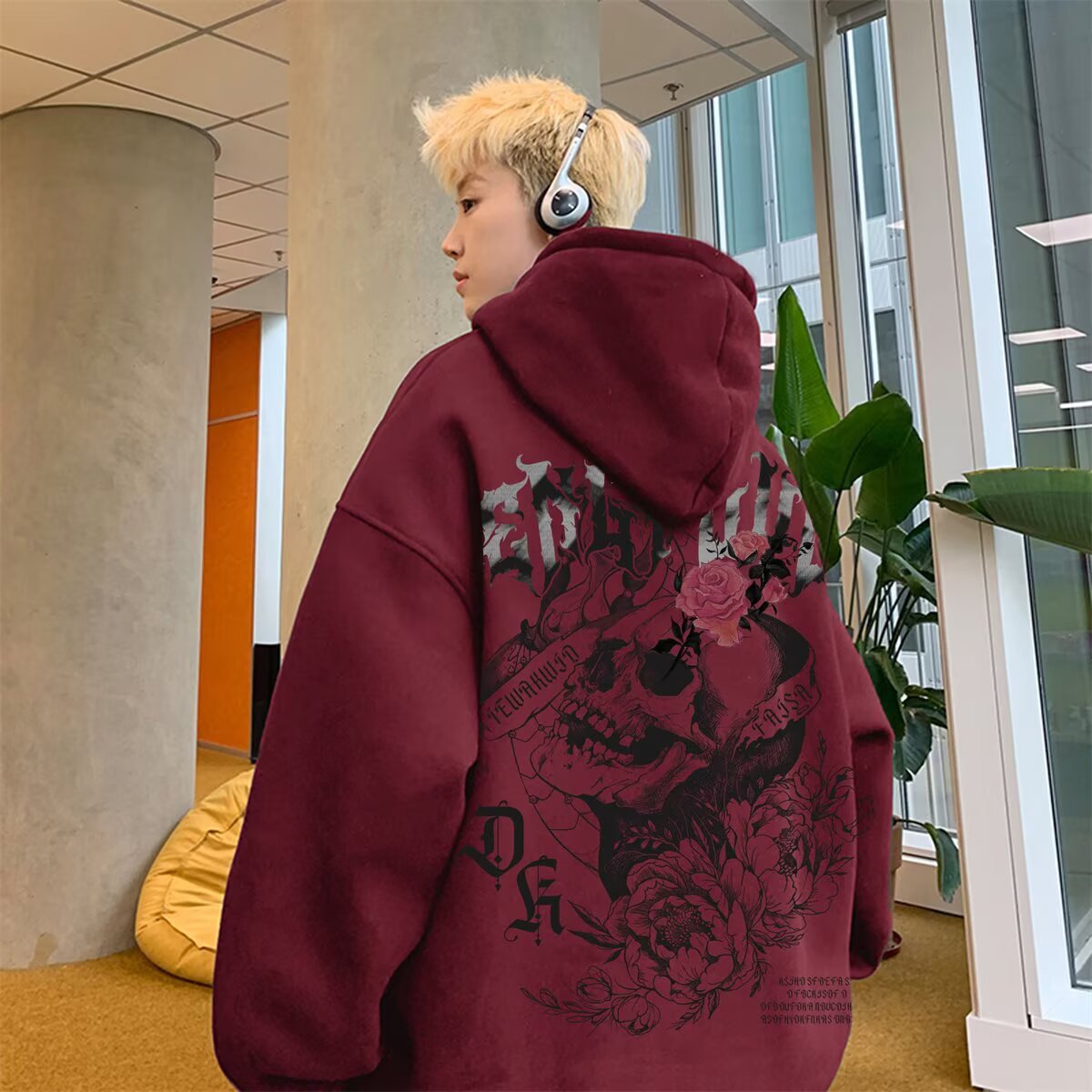 American Retro Heavyweight Hoodie for Men - Plus Size, Autumn/Winter, Fleece-lined, Chinese Streetwear Brand, Loose Fit, Unisex Top