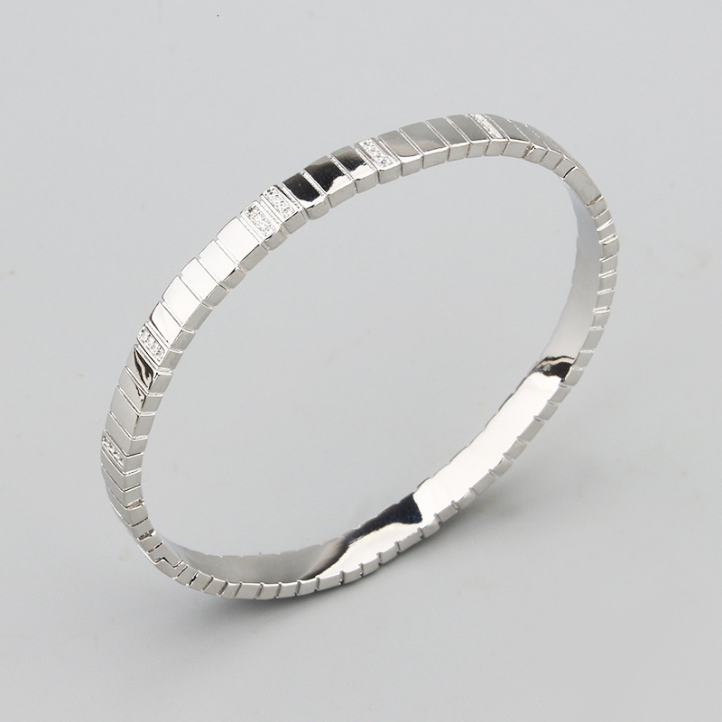 Copper Synthetic Zircon Bracelet Ring CNC Precision Accordion Step Strap Interlaced Champagne Gold Bracelet