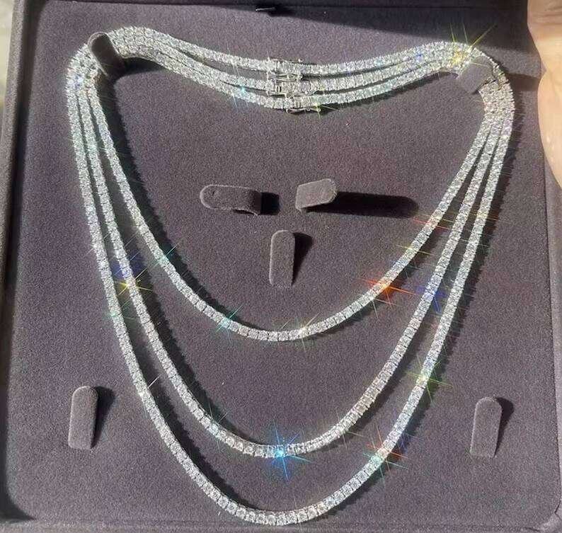 Rinntin SMN Premium Ice Crystal Tennis Necklace Chain VVS Transparent 14kt Sterling Silver 7-24inch Silicone Jewelry