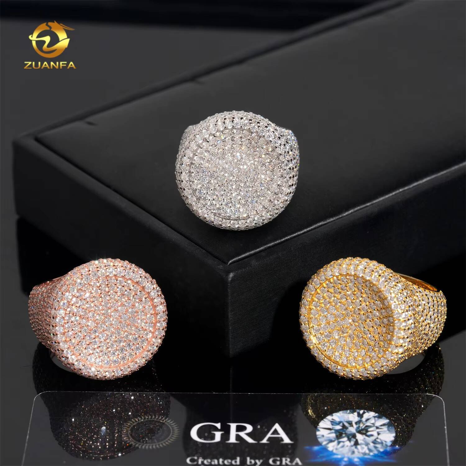 Hot Selling Wholesale Price Iced Out Jewelry Round Shape 18k Gold Plating Hip Hop Moissanite Diamond Ring