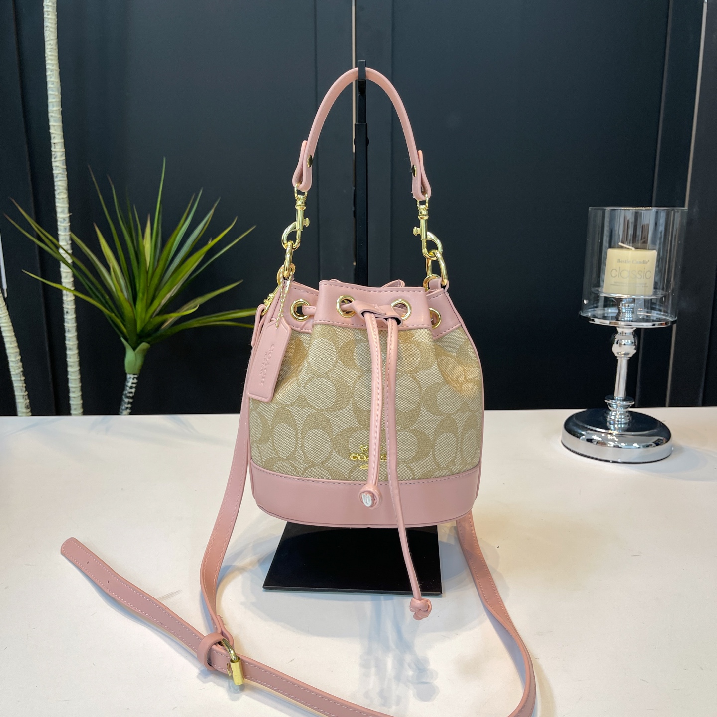 Fashionable Classic monogram pattern Mini drawstring bag Bucket Bag shoulder bag crossbody bag With Adjustable Strap, Suitable For Daily Use, Parties,Dating, Travel
