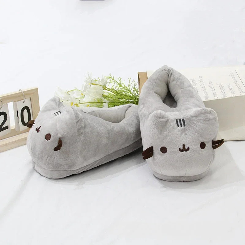 Women's Cat Slippers, Plush Cat Face Flip-Flop House Shoes with Stitched Upper, Pull-On Cartoon Slippers for Indoor Home Bedroom Dorm Lounge Casual We