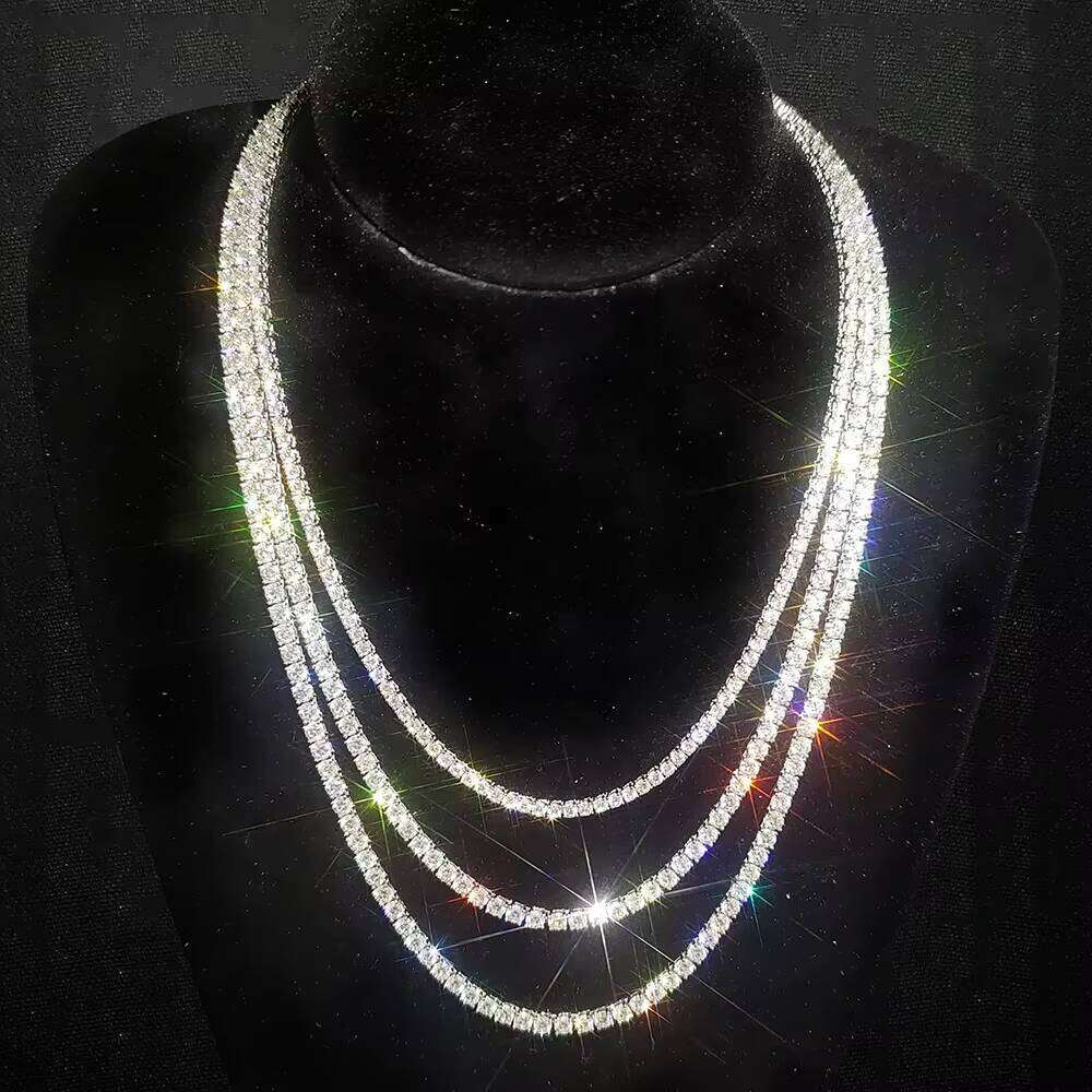 Juncheng GRA VVS Moissanite S925 925 Sterling Silver 10K 14K Gold Plated Chain Unisex Tennis Necklace Wholesale Customization