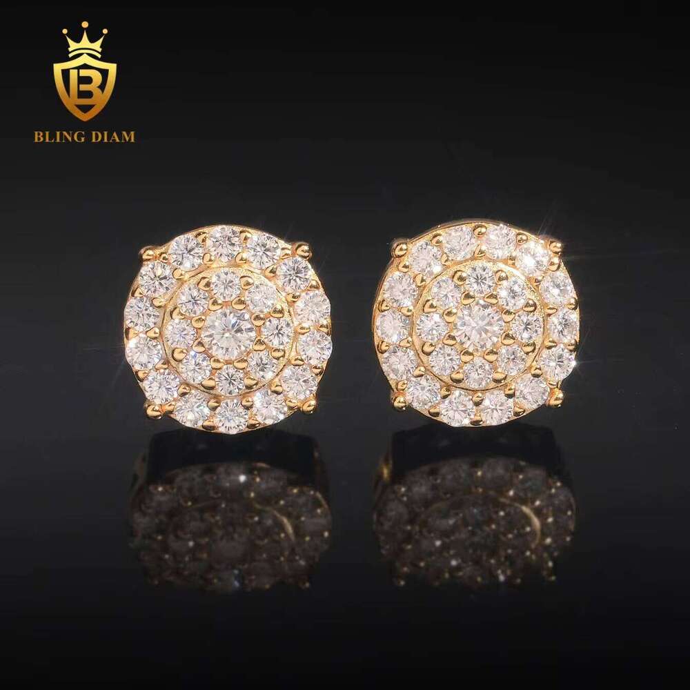 Blingdiam Jewelry Wholesale 925 Sterling Silver Gold Plated Vvs Moissanite Diamond Fashion Unisex Stud Earrings Cluster
