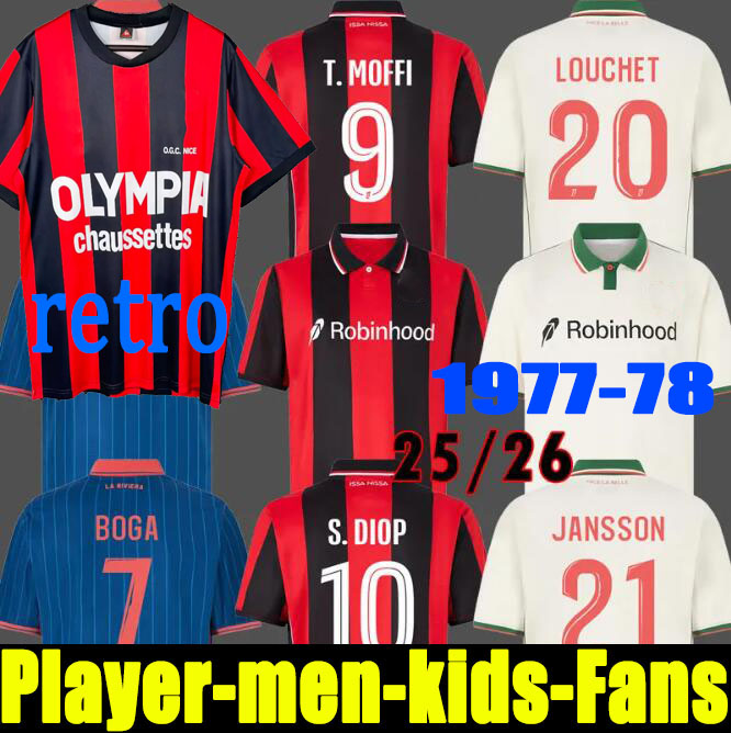 1977-1978 retro OGC Nice FC DELORT MELOU GOUIRI soccer jerseys 25 26 DOLBERG DANTE KAMARA ATAL Kluivert Stengs football shirts