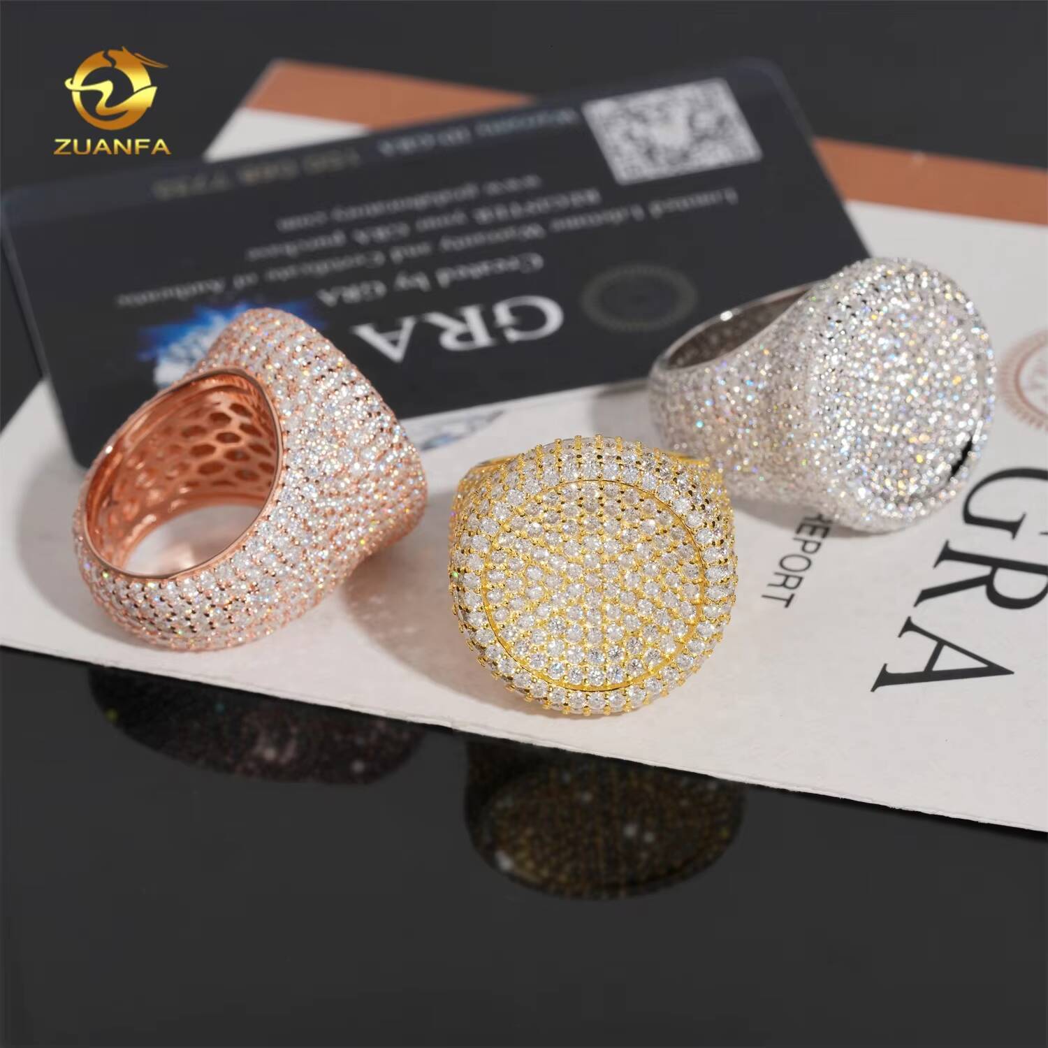 Hot Selling Wholesale Price Iced Out Jewelry Round Shape 18k Gold Plating Hip Hop Moissanite Diamond Ring
