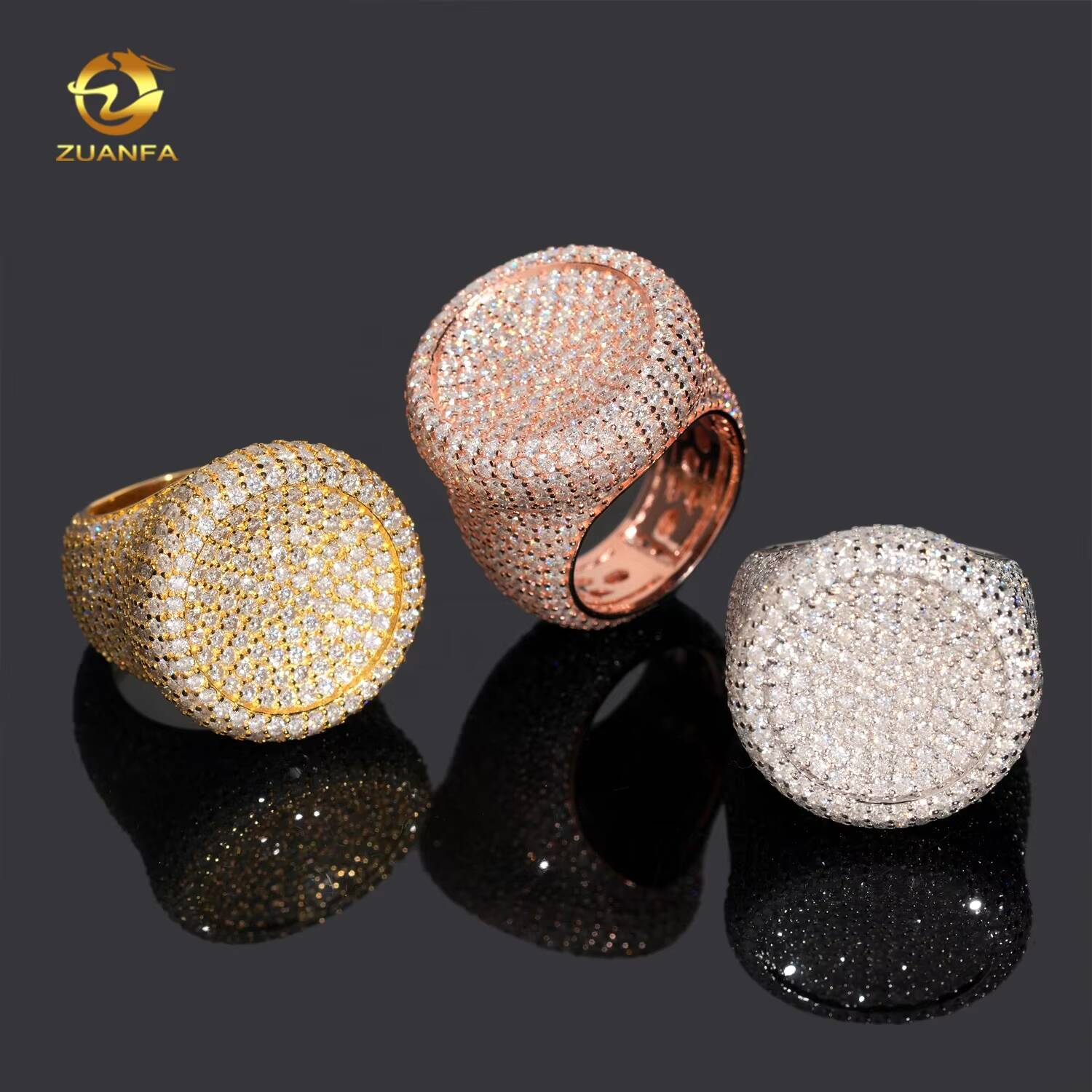 Hot Selling Wholesale Price Iced Out Jewelry Round Shape 18k Gold Plating Hip Hop Moissanite Diamond Ring