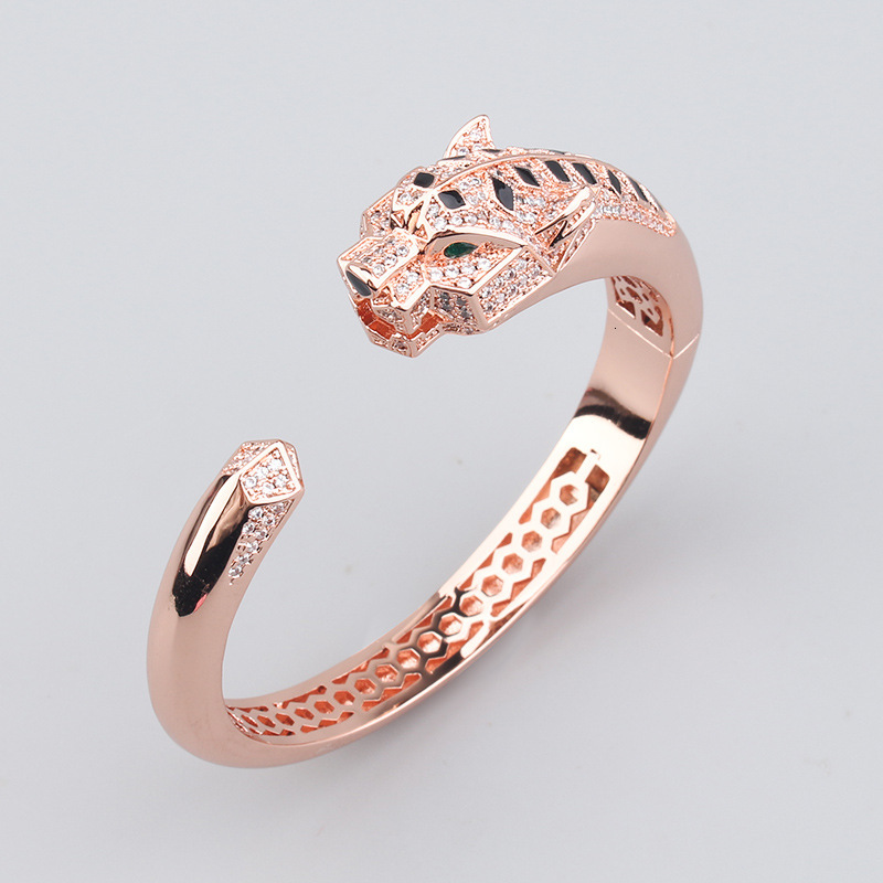 Cross-Border Copper Gold-Plated Diamond-Inlaid Mechanical Leopard Head Bracelet Women's Bracelet Animal Jewelry
