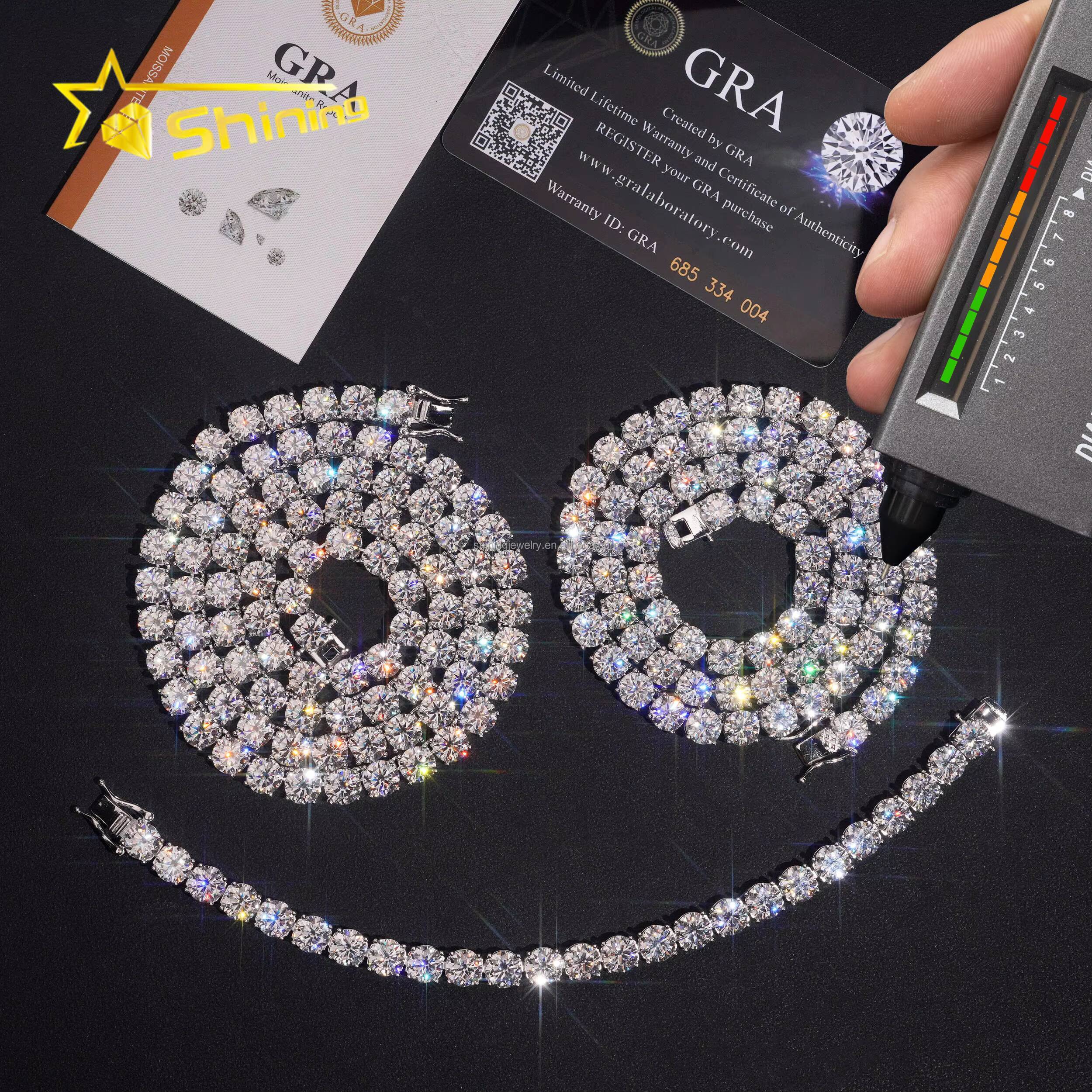 In Stock USA Warehouse 65mm Hip Hop Fashion Jewelry FL Moissanite Tennis Chains S925 Silver Iced Out Tennis Chain Bracelet
