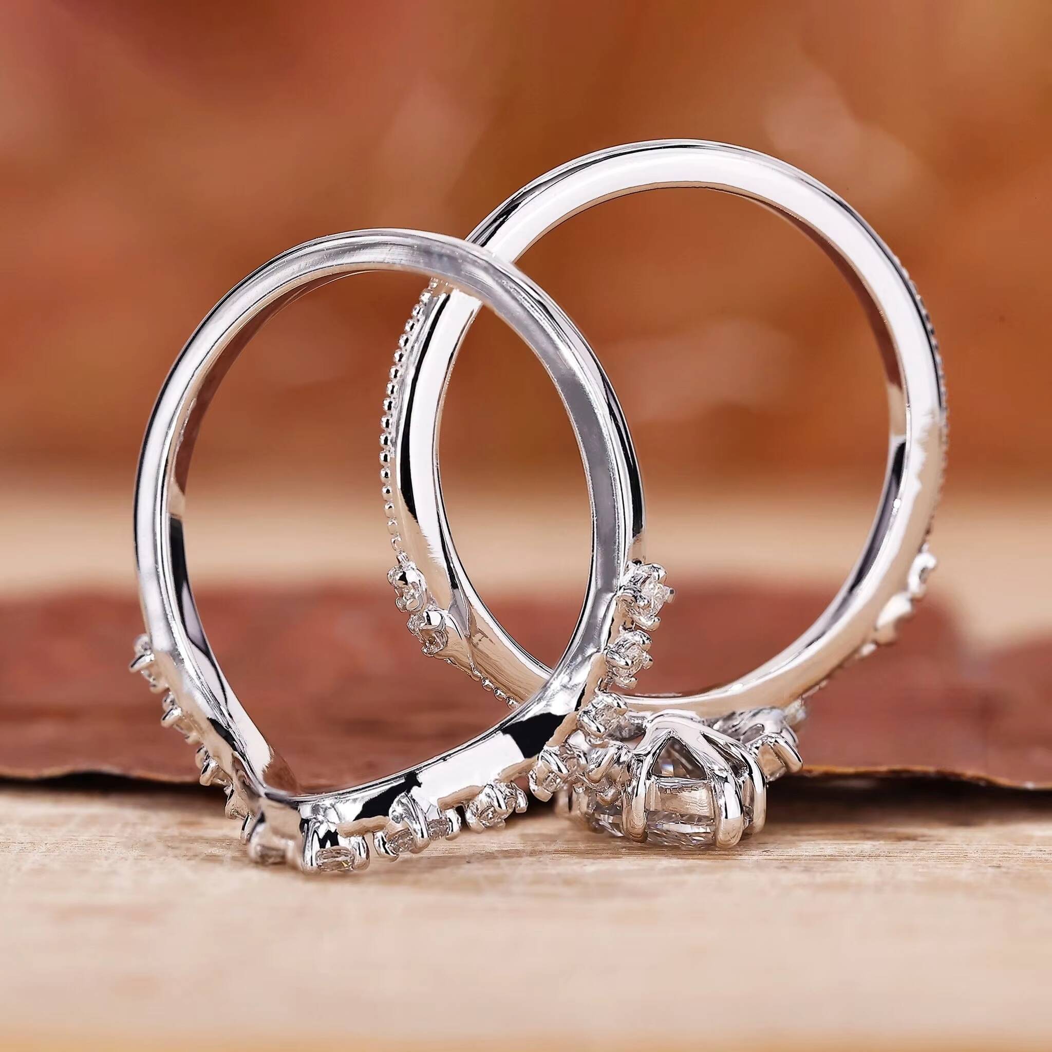 Factory Wholesale 10K 14K 18k Solid Real Gold Vvs Moissanite Diamond Wedding Couple Ring Bridal Set 05ct 1ct 2ct 3ct 5ct