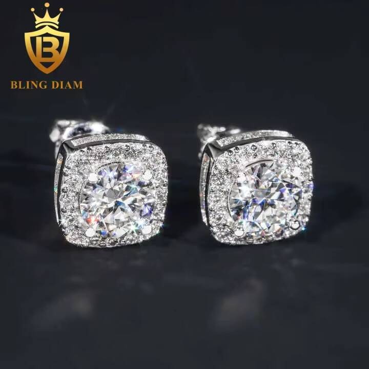 Wholesale Price 75mm Moissanite Stud Earrings 925 Sterling Silver Screw Iced Out Hip Hop Earring for Women Men