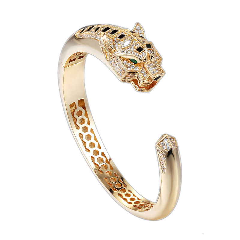 Cross-Border Copper Gold-Plated Diamond-Inlaid Mechanical Leopard Head Bracelet Women's Bracelet Animal Jewelry