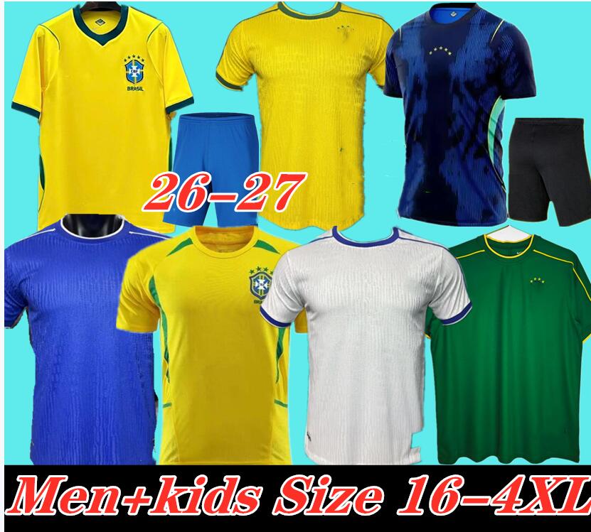 2026 Brasil VINI JR soccer jerseys 26 27 2002 1970 1998 1997 Ronaldinho retro shirt Carlos Romario Ronaldo 2004 1994 BraziLS 2006 RIVALDO ADRIANO 2000 PELE men kids kit