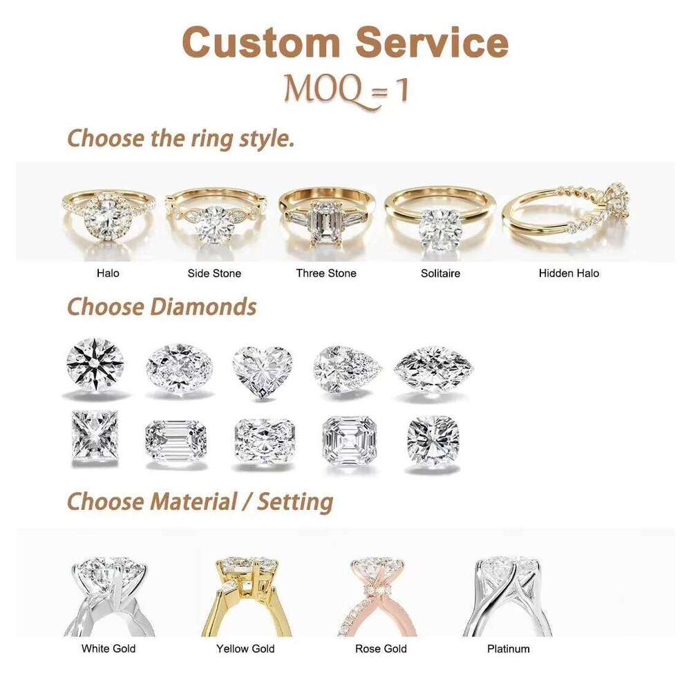 Customizable 10K 18K Gold Solitaire 1CT 5CT Oval Cushion Cut VVS Synthetic/Lab-Grown Diamond Engagement Ring