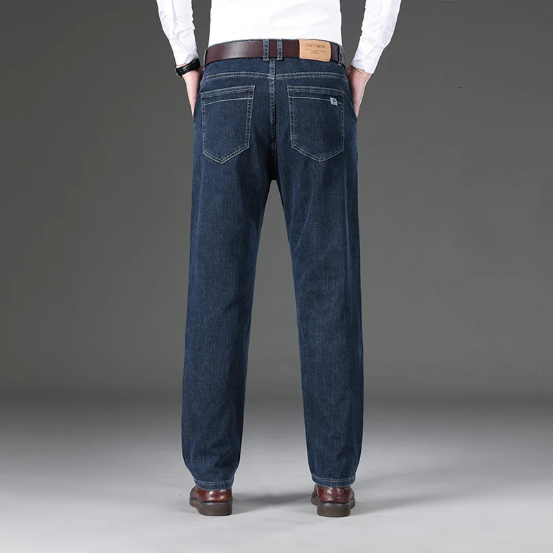 Autumn Mens Straight Jeans Classic Washed Stretch Cotton Business Casual Denim Pants Fashion Clothes Black Blue Gray 251205