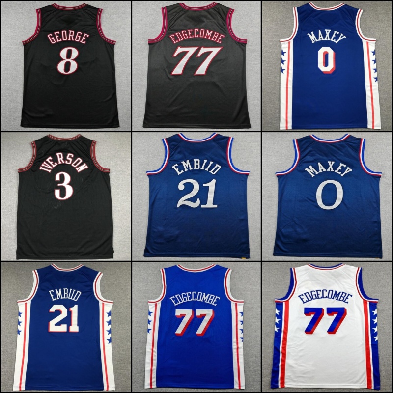 Joel 21 Embiid Tyrese 0 Maxey Jersey Basketball V. J. Edgecombe Paul George Retro Allen 3 Iverson Jerseys Mens