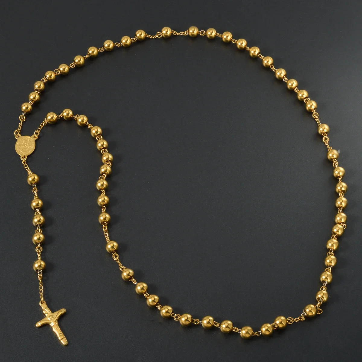 Gold Plated Rosary Beads Necklace with Jesus Cross Pendant Catholic Religious Jewelry Long Chain for Prayer Devotion Gift 251209