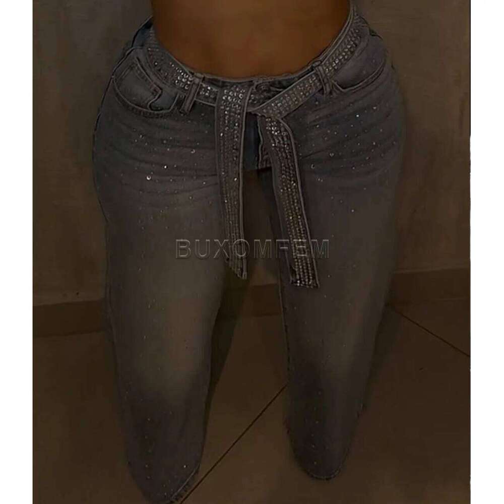 Women's Drilled Straight 2025 Stylish Baggy Pants Y2k Streetwear Outfit Wide Leg Loose Jeans Ladies Bottoms