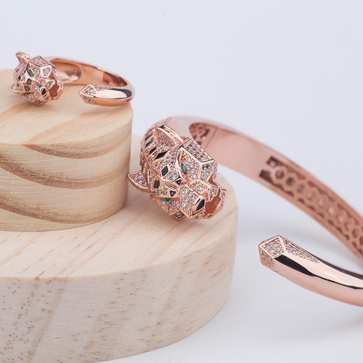 Cross-Border Copper Gold-Plated Diamond-Inlaid Mechanical Leopard Head Bracelet Women's Bracelet Animal Jewelry