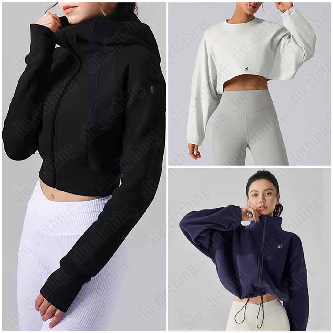 accolade Series yoga Gym sets New designer womens Autumn and winter brown lambhair hooded short jacket thick and warm sporty and casual stand up alosetism jacket