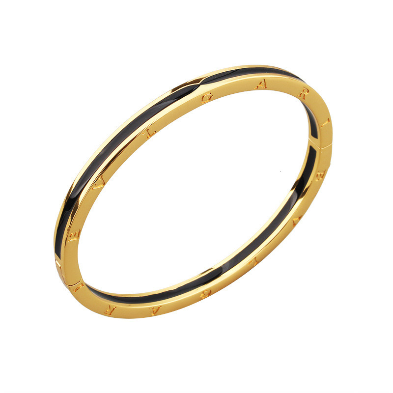 Style Narrow Black Enamel Bracelet for Men Women, Simple Elegant Copper Gold-Plated Bracelet