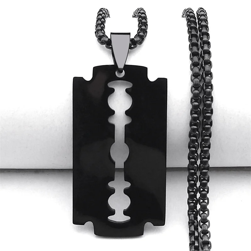 Gothic Blade Razor Pendant Necklaces Men Stainless Steel Black Goth Male Chain Necklace Grunge y2k emo Jewelry collier homme 251210