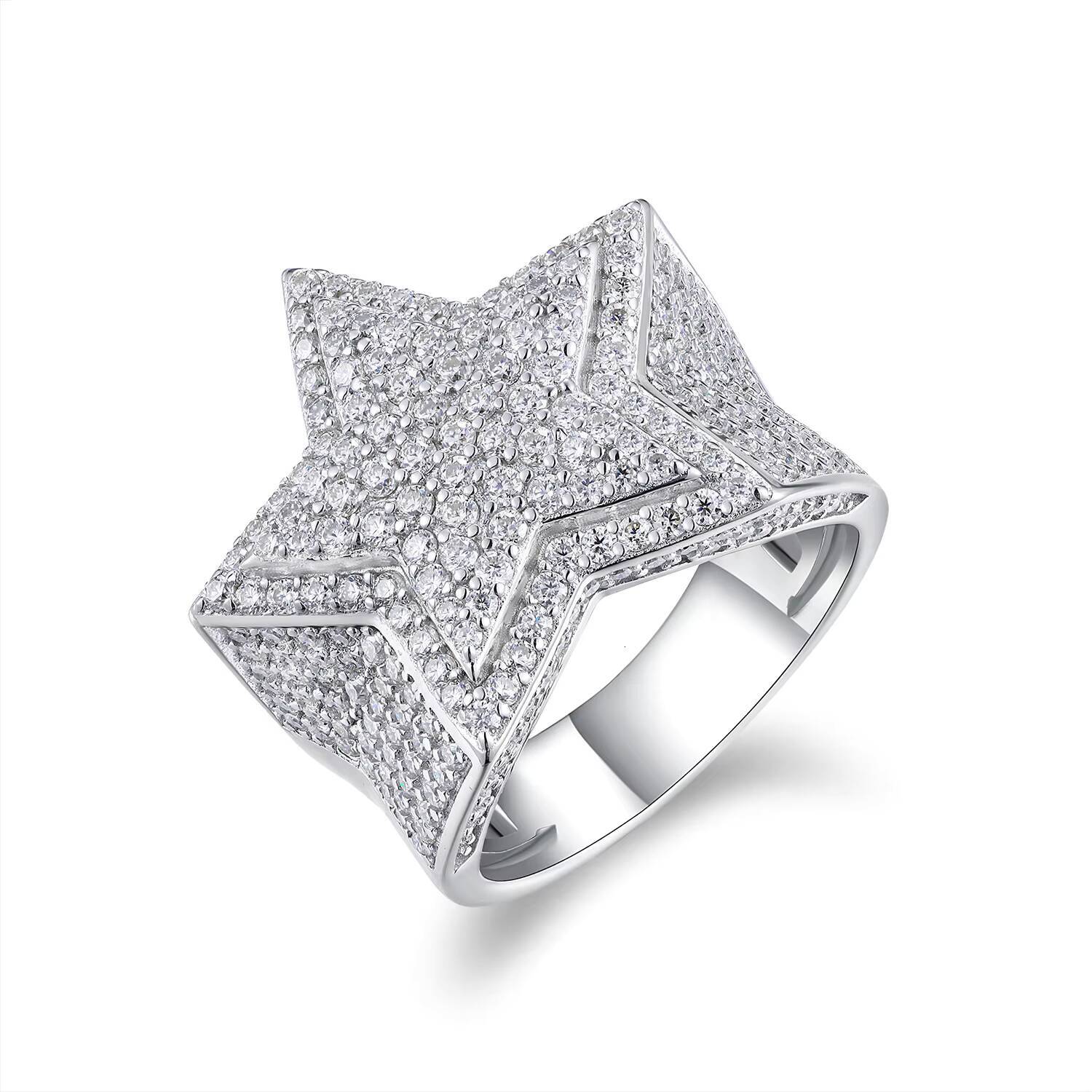 DE Star Design Moissanite Men Ring Hip Hop Five-pointed Shape Moissanite Men Ring Hip Hop Star VVS1 Moissanite Ring for Men