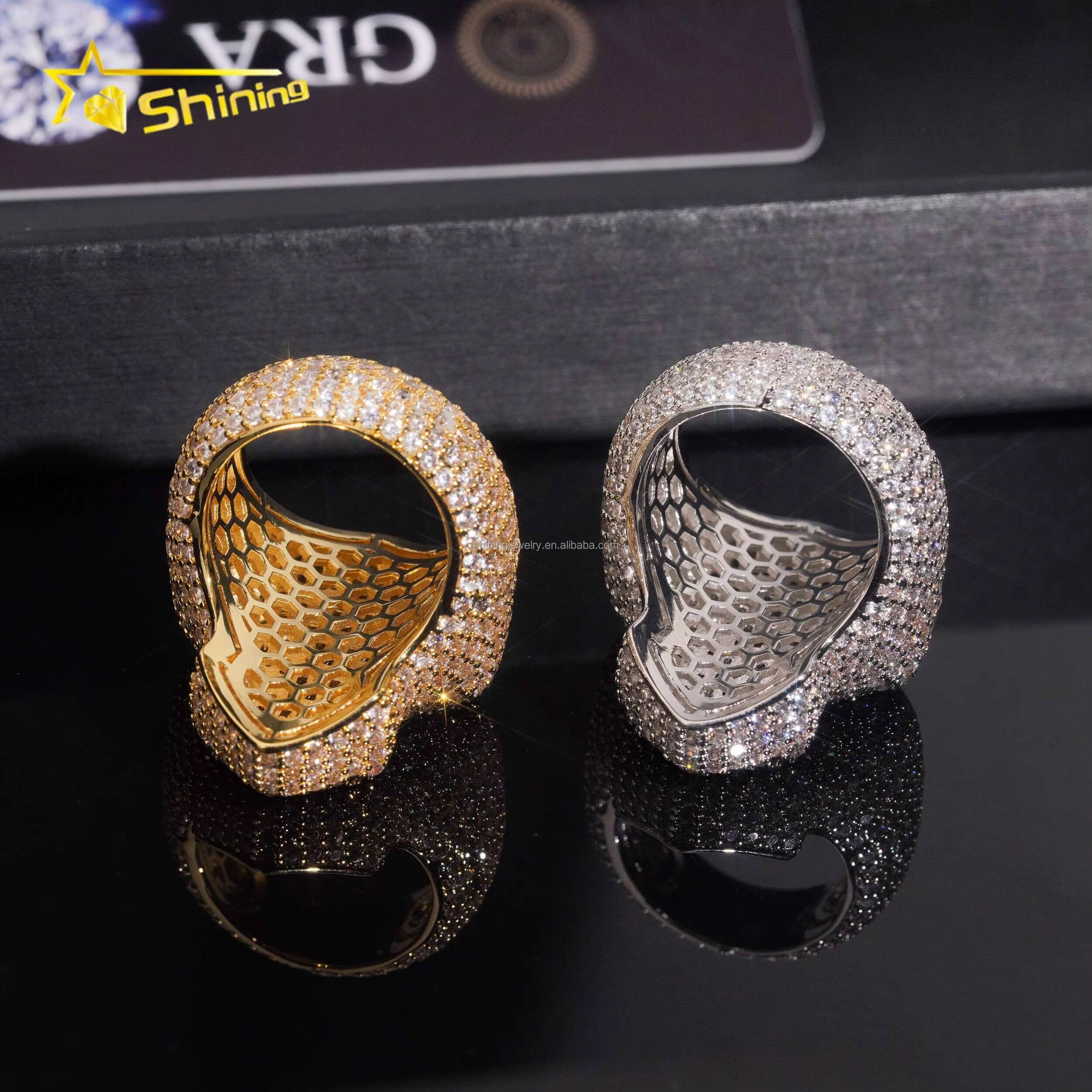 Bulk Stock Fashion Man Stylish Wholesale Price Hip Hop Fire Jewelry S925 Solid Silver Iced Out FL Moissanite Diamond Cross Ring