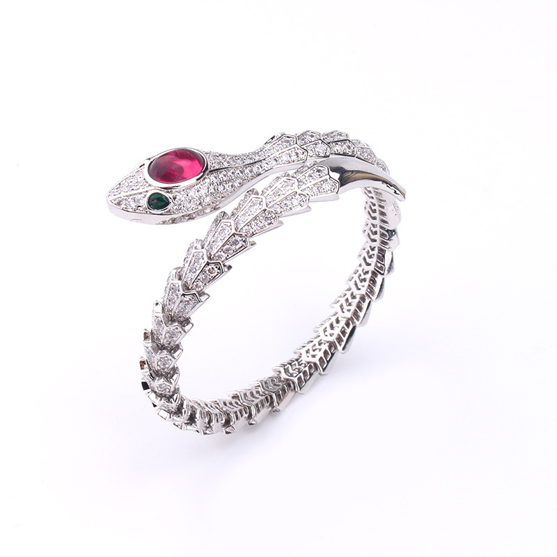 Style Snake Bone Spring Bracelet Beautiful Fashion Red Blue Gemstone Snake Shape Bracelet Ring Set
