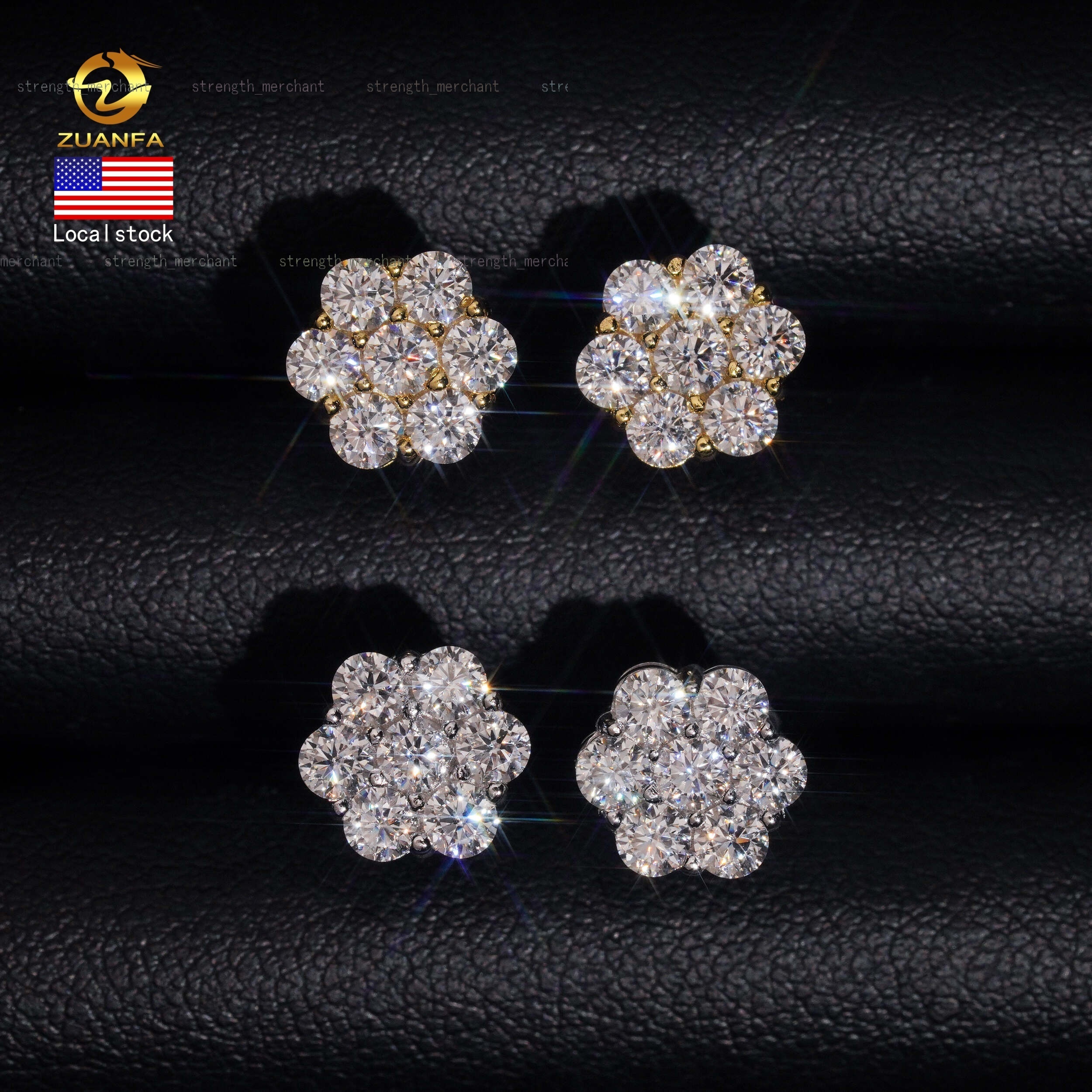 2026Ready Shipping Moissanite Earrings Screw Back Flower Stud Earrings 925 Silver Hip Hop Earring for Men and Women