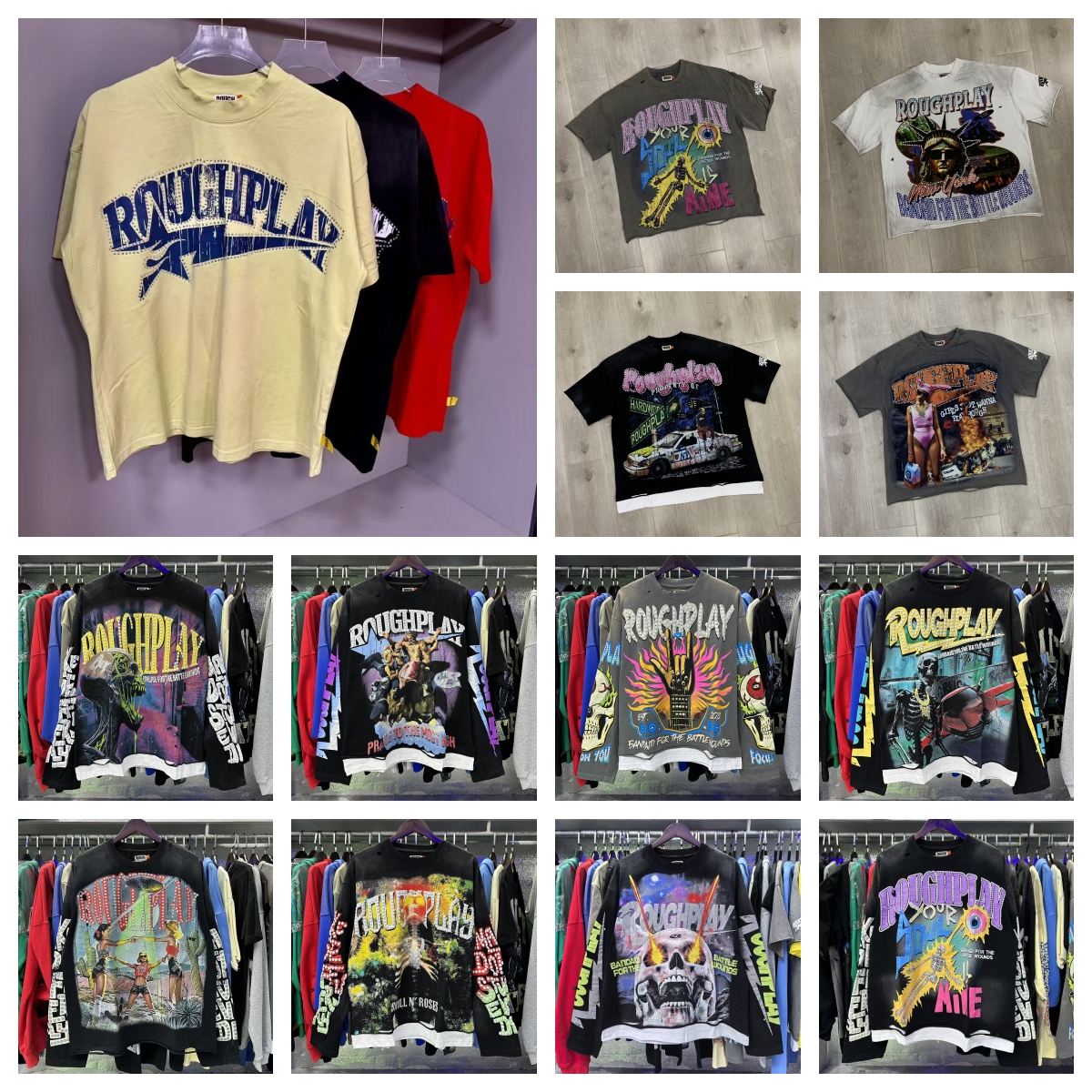 roughplay shirt designer men roughplay shirt Fashion Washed Hole distressed Diamond patchwork short-sleeved T-shirt DY0910